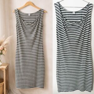 Peruvian Connection Pima Cotton Modal Grey White Striped Tank Dress Coastal Chic